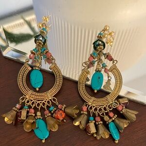 Bohemian Gold and Turquoise Dangle Earrings